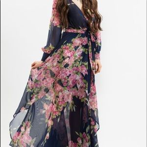 New Xtaren floral maxi long sleeve dress navy pink
